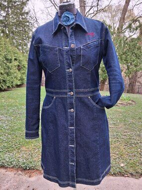 Women's Dark Blue Denim Button-Front Dress Jacket LOGIK Size Large